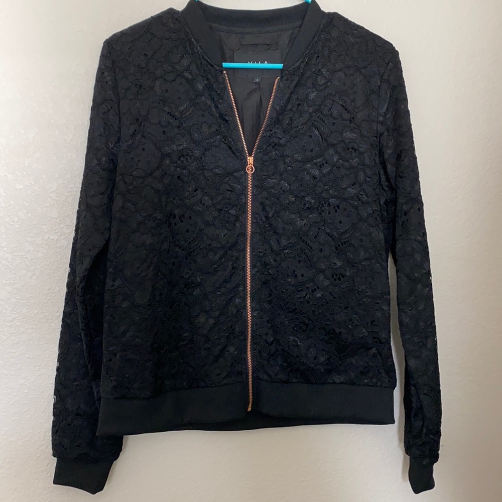 VILA, black lace, bomber jacket